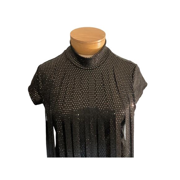 NWT Gold Heart Mood Top Womens XL Black Metallic Fringe Festival Dance Bodysuit - Picture 7 of 8